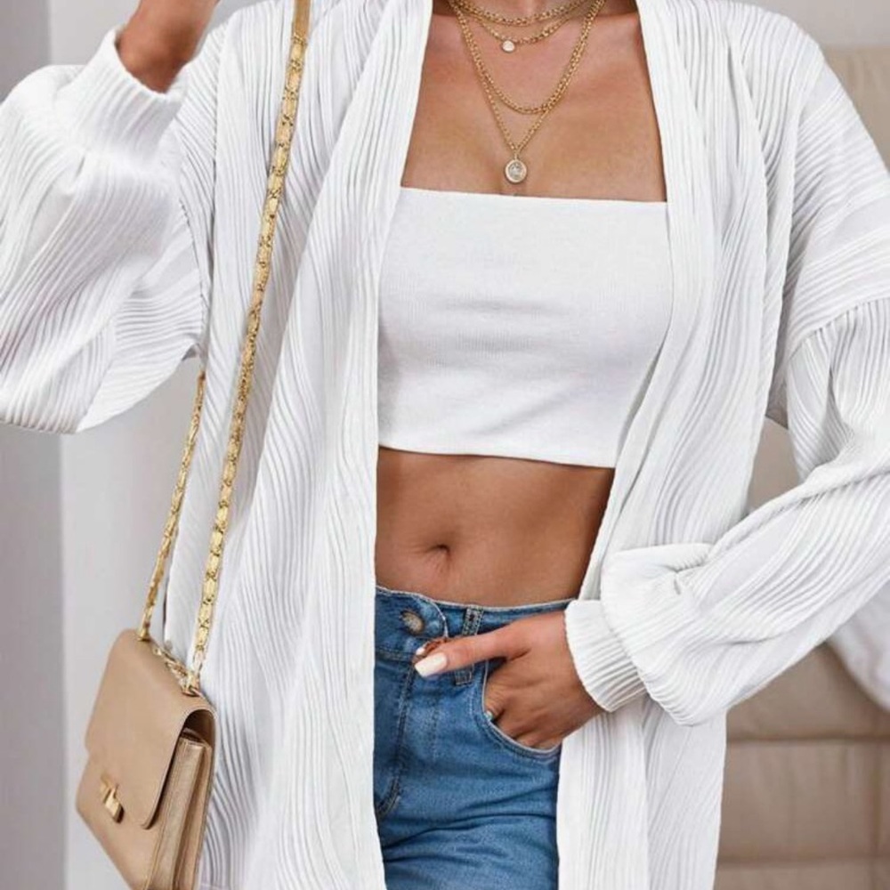 White Ribbed Cardigan